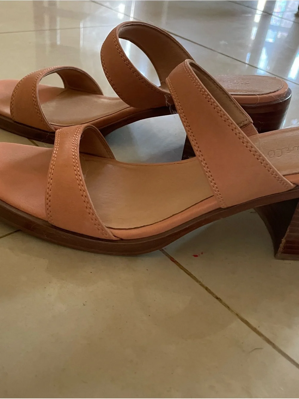 Madewell Coral Pink Double-Strap Block Heel Slides - worn x1
